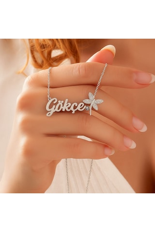 Nazar Mineli Yusufçuk İsimli Beyaz Gümüş Kolye Gümüş