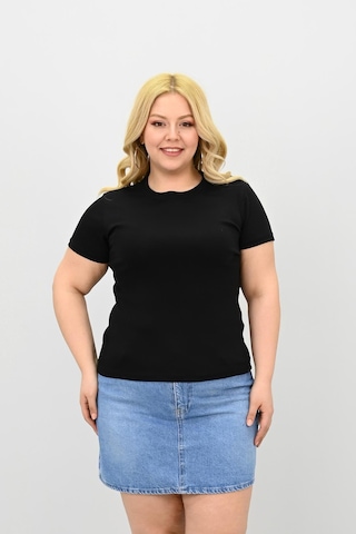 Koza Butik Kadın Büyük Beden Kısa Kollu Bisiklet Yaka Basic T-shirt 1965-25 Siyah
