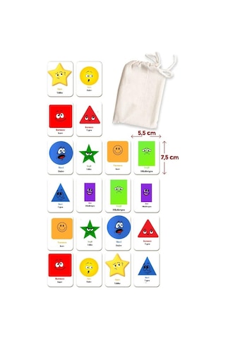 Şekilleri Ve Renkleri Öğreniyorum Ahşap Eşleştirme Kartları Hafıza Oyunu Zeka Kartları 3001-1