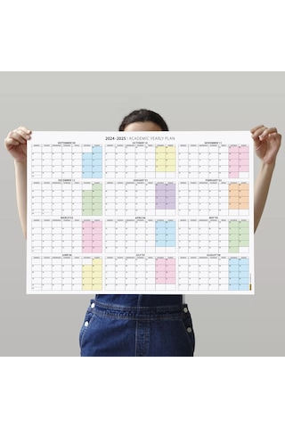 2026 -2027 Akademik Duvar Takvimi, Eylül Başlangıçlı, Academic Wall Calendar, Pastel Gökkuşağı Renkl Çok Renkli