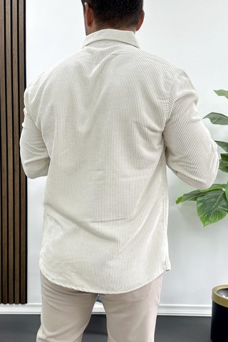 Erkek Kadife Kumaş Gömlek Beyaz Edw415 Beyaz