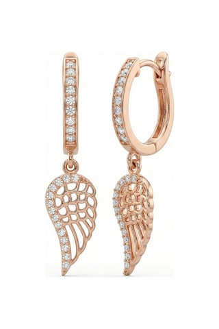 925 Ayar Zirkon Taşlı Rose Kanat Model Halka Gümüş Küpe Rze10060 Gümüş