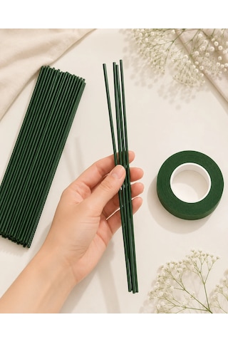Pvc Plastik Kaplı Yeşil Çiçek Tel Ve Bant Seti, 2 Mm - 30 Cm, 10 Adet Bitki Sabitleme Ve Hobi Teli
