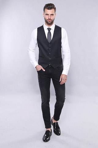 Düz Koyu Lacivert Slim Fit Ceket Yelek Set Wessi 001