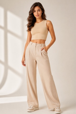 Loule Kadın 2'li Bisiklet Yaka Kolsuz Crop Top Kahverengi-bej %92 Pamuk Çok Renkli