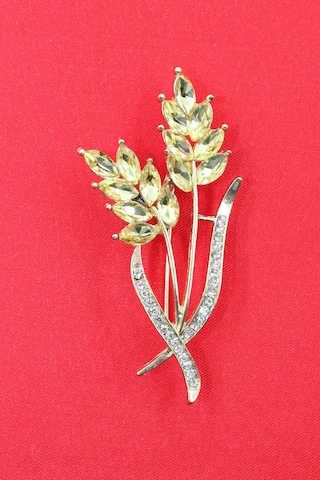 Gold Buğday Başağı Broş. Pırlanta Taşlı Buğday Başaklı Yaka İğnesi Erkek Kadın Broş. Çok Renkli