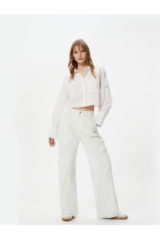 Koton Crop Gömlek Uzun Kollu Cep Detaylı Düğmeli Klasik Yaka Pınk Strıpe 4sak60214pw 4SAK60214PW2S5 Pembe