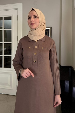 Rabia Şamlı Beste Triko Elbise Sütlü Kahve Normal