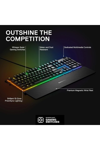 Steelseries Apex 3 Rgb Oyun Klavyesi 10 Bölgeli Rgb Aydınlatma Ip