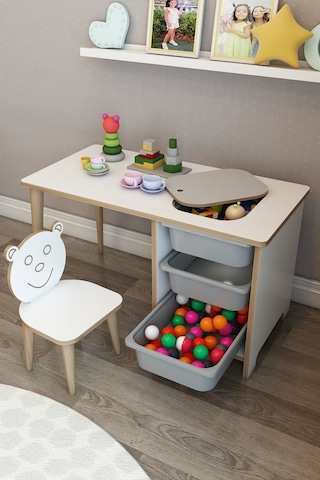 Moniev Çocuk Çalışma Masası Oyun Ve Etkinlik Masası Aktivite Gri Gri