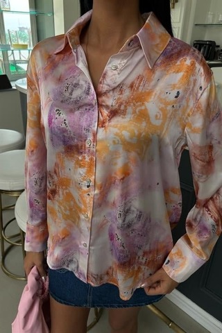 Batik Desenli Saten Gömlek 3409 Multi