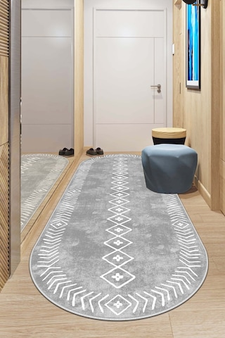 West Home Makinede Yıkanabilir Kaymaz Taban Leke Tutmaz Oval Modern Yolluk Ev Dekorasyonu İçin Gri Kesme Yolluk Wh375 Grey Oval Yolluk