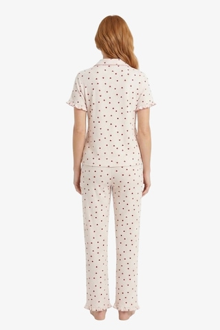Cottonhill Krem Kalp Desenli Bürümcük Gömlek Yaka Kadın Pijama Takımı
