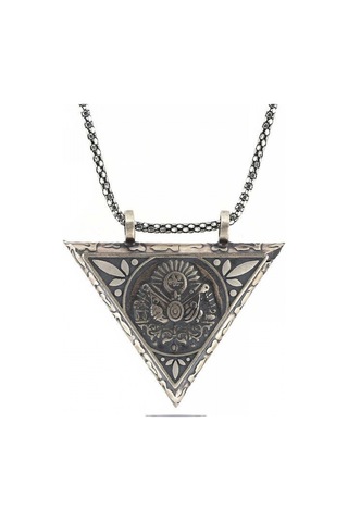 925 Ayar Gümüş Üçgen İçi Açılabilen Osmanlı Arma Muskalık Gümüş Kolye T6059 599599 Gümüş