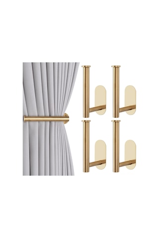 Hfambition "4'lü Yapışkanlı Perde Askısı - Altın Renk, Çivi Gerektirmeyen"