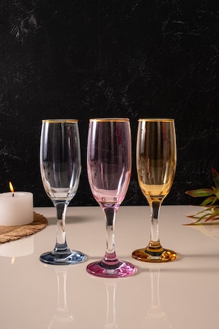 Mest 535 Model 3 Renk 6 Adet Kahve Yanı Su Bardağı Seti 190 Cc Bal, Pembe, Mavi 3 Renk