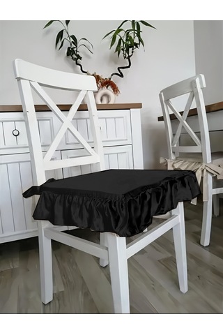 Fırfırlı Sıvı & Leke Itici Iskandinav Sandalye Minderi Siyah Diğer