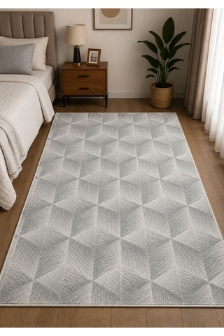 Kaymaz Taban Yıkanabilir Yumuşak Dokulu Modern Geometrik Gri Salon Halısı