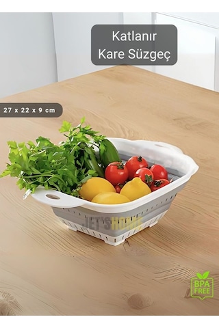 Katlanır Süzgeç Bpa Free Makarna Süzgeci Sebze Süzgeci Kare Süzgeç 27x22x9 Cm Beyaz Gri