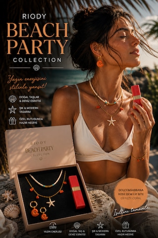 Riody Beach Party Collection Yaz Kombin Seti 2'li Kolye 2 Küpe D&g Lip Bite 03 Fizzy Coral Turuncu