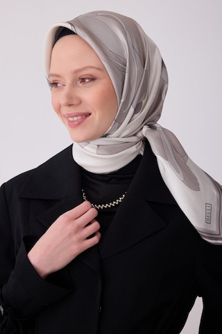 Belli Tivil Saf İpek Eşarp Ist 4303 - 04 Bej Çiçekli Desen Bej Gri