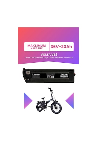 Volta Vb2 Uyumlu 36v 20ah Maksimum Kapasite Güçlendirilmiş Elektrikli Bisiklet Bataryası Siyah