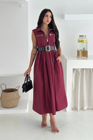 Asprin Fashion Paraşüt Kumaş Kemerli Elbise Bordo Bordo