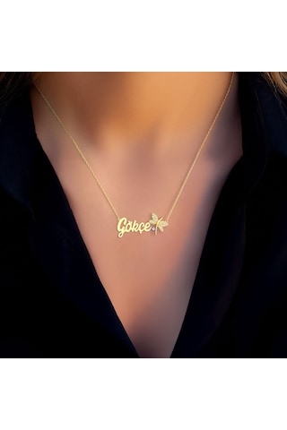 Nazar Mineli Yusufçuk İsimli Altın Kaplama Gümüş Kolye Gold