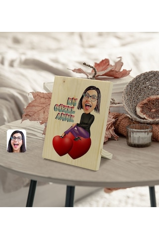 Kişiye Özel En Güzel Anne Karikatürlü Dekoratif Ahşap Çerçeve Mod