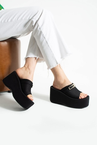 Dabab Shoes Lunara Kadın 3'lü Paket Tokalı 10 Cm Platform Topuklu Kalın Taban Terlik Sandalet Taba - Kahve - Siyah Kahverengi - Taba