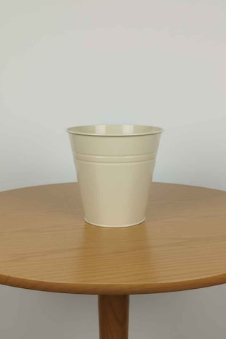 Konik Metal Saksı & Vazo - 23 Cm Dekoratif Çok Amaçlı Renkli Çiçeklik 23x23/16 Cm Krem