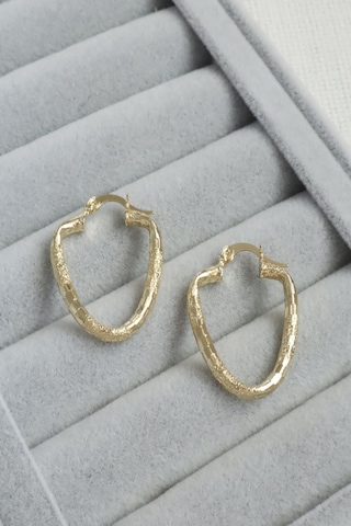 Kadın Küpe Kararmaz 14k Renk Vip Seri Dokulu Oval Modern Form 3cm Halka Küpe Altın