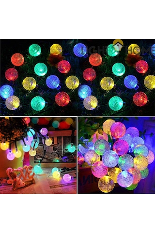 Lighthome Renkli Kristal Güneş Enerjili Solar Led Işık 50 Led 7 M