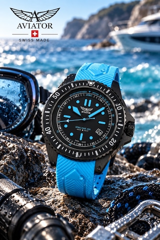 Xpro Dive 200 Erkek Kol Saati 42.8 Mm Safir Cam 20 Atm Açık Mavi Silikon Kayışlı Dalış Saati Siyah - 928123643 Siyah