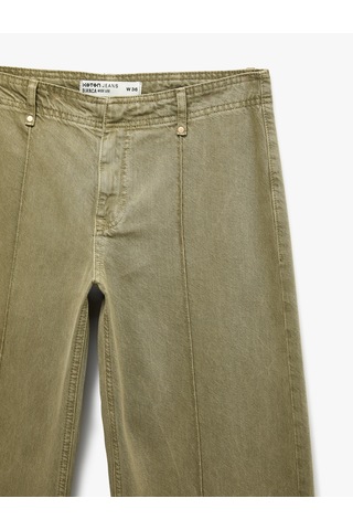 Koton Standart Bel Regular Fit Düğmeli Nervürlü Düz Paça Pantolon - Culotte Jeans Haki 7wal40044mw