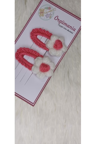 Amigurumi Toka - Çıtçıtlı El Örgüsü Toka 1 Çift Pembe