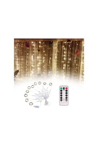 Uzaktan Kumandalı Led Perdeye Takılabilen Kancalı Işık Usb 3x3 Metre Peri Perde Led Siyah