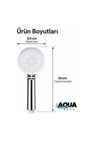 Aqua Sara Krom 5 Fonksiyonlu Yüksek Basınçlı Ayarlanabilir Duş Başlığı