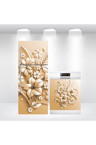 Buzdolabı Ve Bulaşık Makinesi Kapak Folyo Kaplama 3D Çiçek