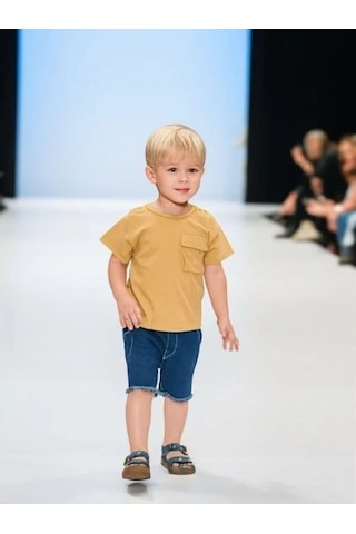 Çikoby Erkek Bebek Basic Cep Detaylı Tshirt-15856 Hardal