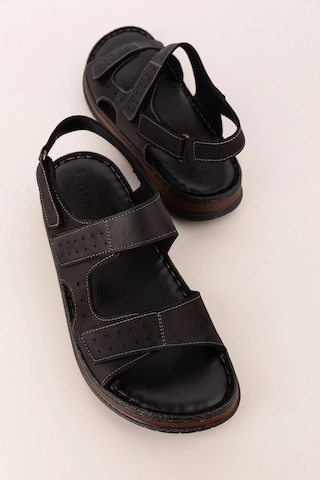 Gondol Unisex Hakiki Deri Cırtlı Ayarlanabilir Rahat Sandalet Hkm.31 Siyah