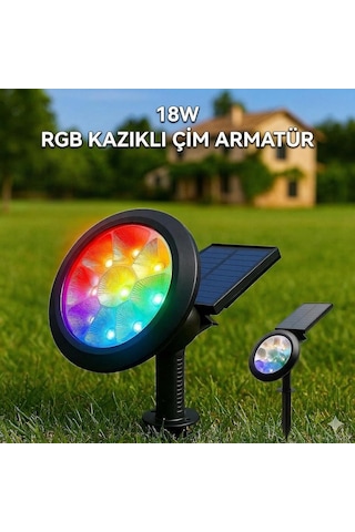 18w Led Solar Kazıklı Çim Armatür Cata Güneş Enerjili Led Işık Çim Lambası Bahçe Ağaç Çalı Duvar Aydınla