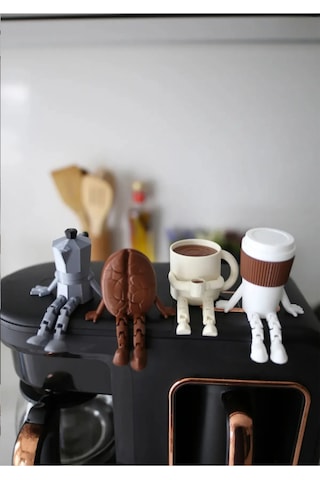 3dprototürk 4'lü Ayaklı Kahve Seti Moka Pot Kahve Tanesi Çaydanlık Kahve Bardağı Hediyelik Çeyizlik