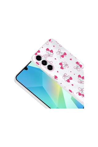Samsung Galaxy Uyumlu A14 Kılıf Kamera Korumalı Canlı Lüx Desenli Klip Sert Kapak Kalpli Kiraz