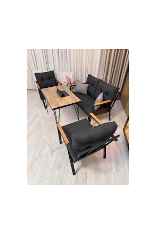 Houseart Balkon ,bahçe , Teras , Cafe ,salon , Metal Kanepe , Metal Kanepe Koltuk ,oturma Takımı 2-1-1 Masalı Takım Antrasit