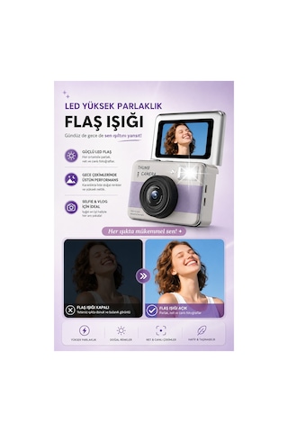 Robeve Y11 68mp 180 Döner Ekranlı Mini Selfie Kamera 16x Zoom Dijital Fotoğraf Makinesi