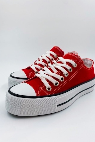 Skywalk Keten Kırmızı Yüksek Taban Sneaker Spor Ayakkabı Kırmızı