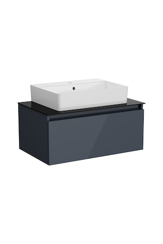 VitrA Nuo 67693 Lavabo Dolabı Parlak Antrasit Çanak Lavabolu 80 CM Parlak Antrasit