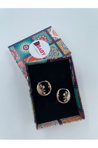 Xbaby İnsan Yüzü Şekilli Yıldızlı Çelik Gold Küpe Gold