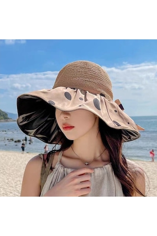 Kadınlar İçin Geniş Kenarlı Uv Koruyucu Siyah Güneş Şapkası Yüz Ve Cilt Koruma Sağlayan Şık Ve Fonksiyonel Aksesuar Bej